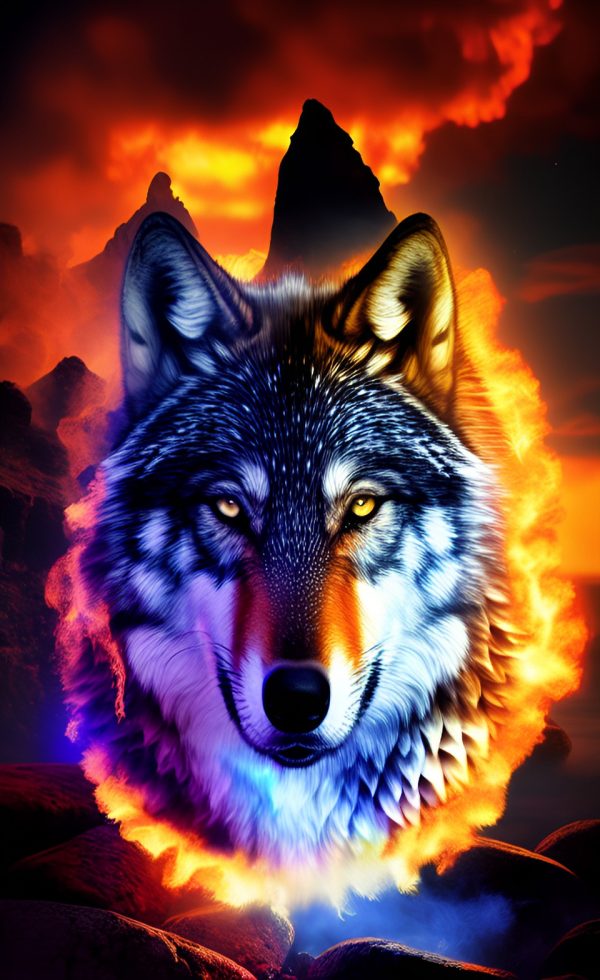 Wolf Feuer Spanntuch