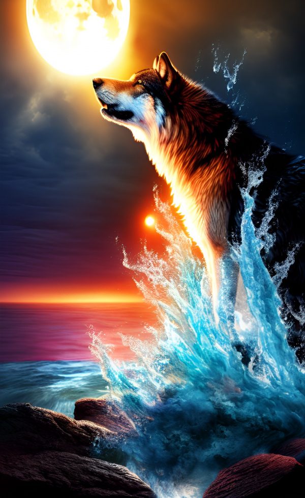 Wolf Wasser Mond Spanntuch