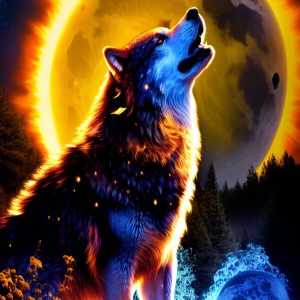 Wolf brennender Mond Spanntuch