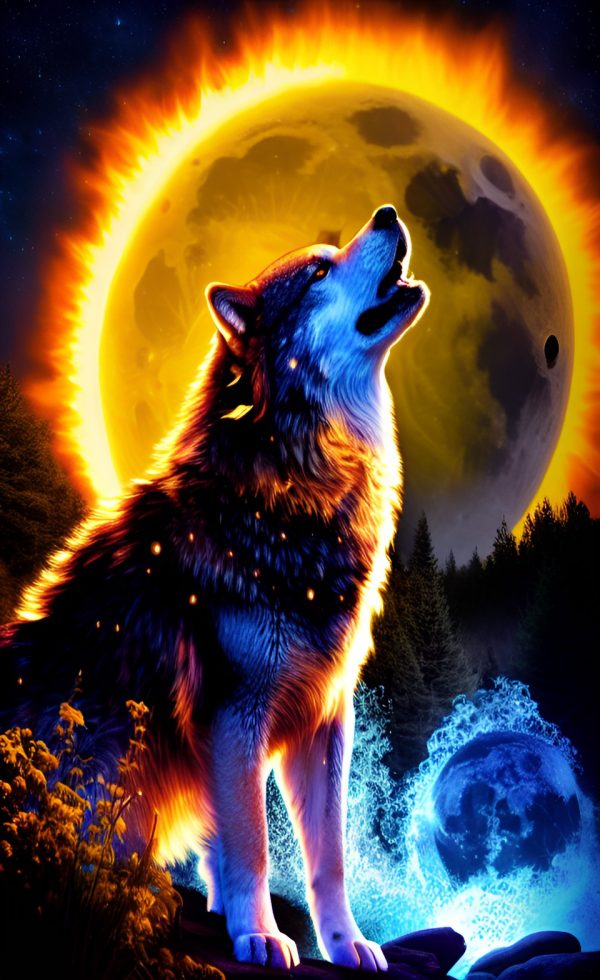 Wolf brennender Mond Spanntuch